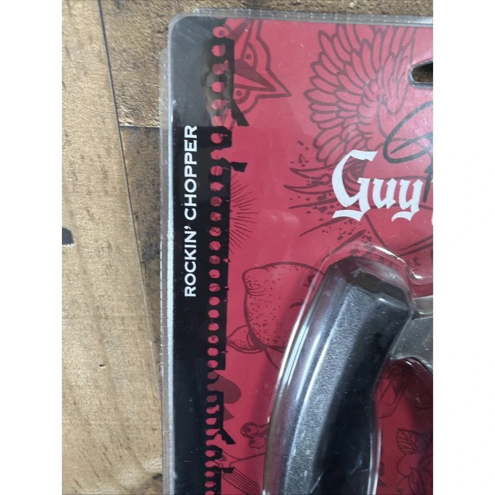 Guy Fieri Hand Held Double Blade Food Chopper Mezzaluna Salad Herb Knife Black